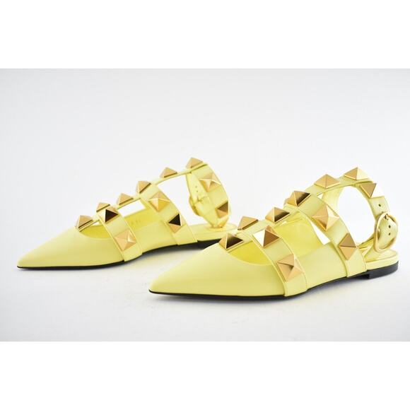 Valentino Rockstud Roman Stud Lime Yellow Ankle Strap Ballet Ballerina Flat 36 - Picture 10 of 12